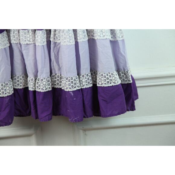 FLAW Vintage Handmade Square Dance Dress Purple Ruffle Cottagecore M Cupcake - Picture 12 of 15